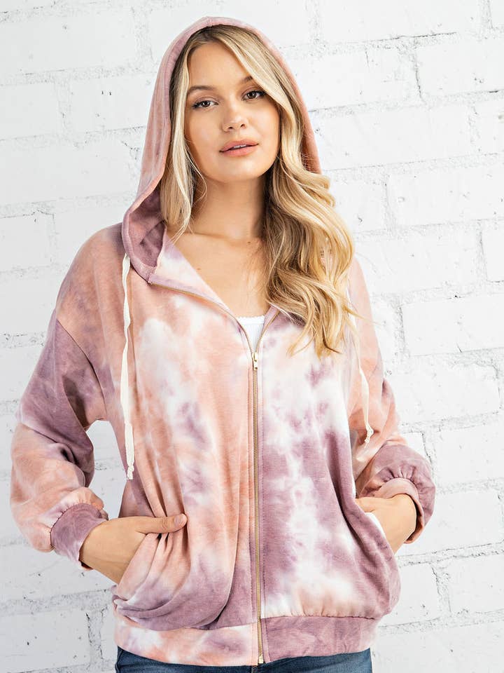 SJ6560 - Brushed terry tie dye hoodie zip up jacket for wholesale by FSL Apparel