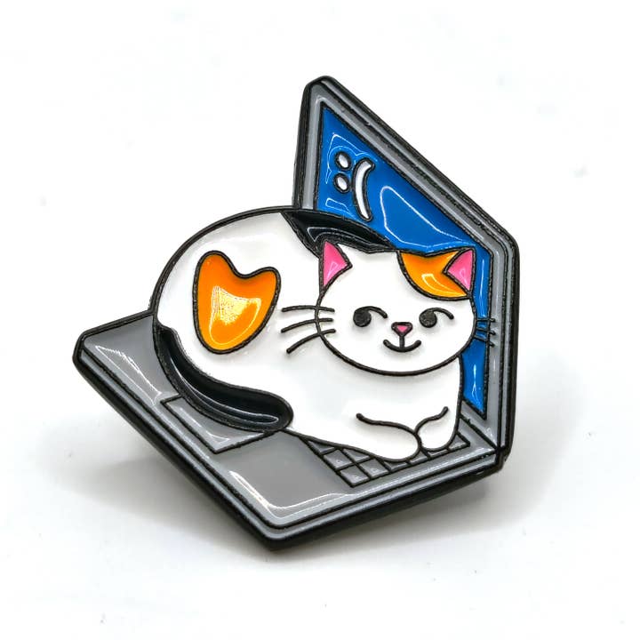 The Bao Bae - Wholesale Lapel Pin/Button - Laptop Cat Pin1