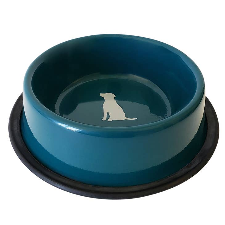 Elevated Large Breed Double Bowl Dog Feeder Powdercoated Steel Paw Prints  on Heart 