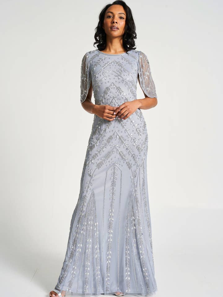 Titania Cloud Blue Embellished Maxi Dress for wholesale on Faire