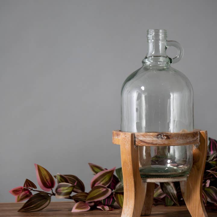 Foreside Home & Garden - Wholesale Vase - Ramona Vintage Glass Growler Vase with Natural Wood Stand