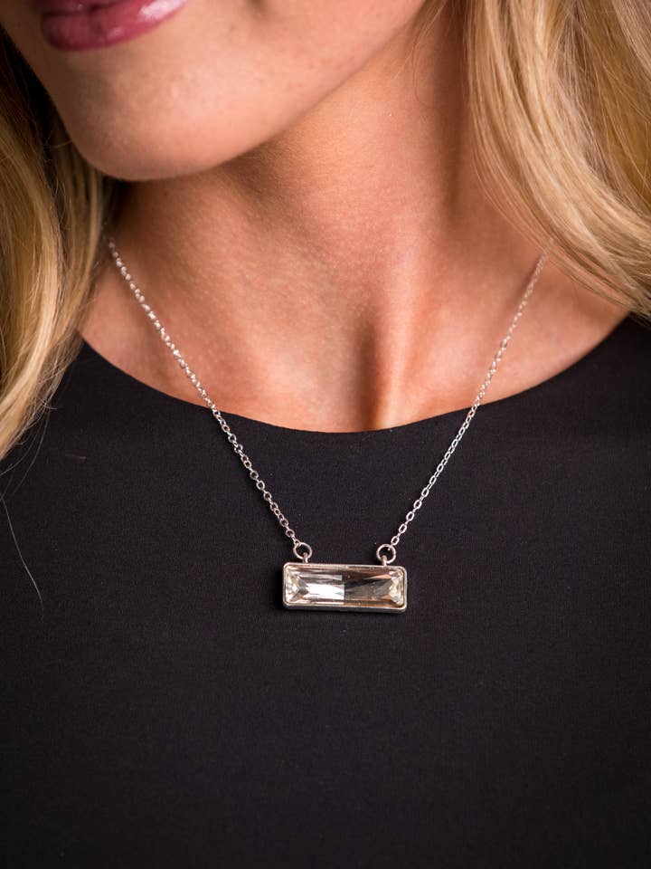 (SALE) Dainty Silver Necklace with Rhinestone Bar for wholesale by West & Co.