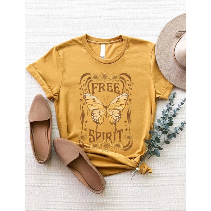 Free Spirit Butterfly & Flower Graphic Women's Jersey Tee for wholesale by PINK NABI
