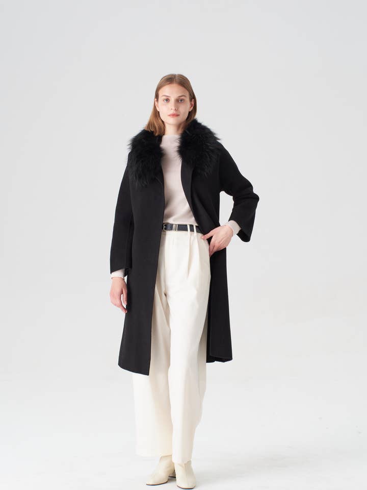 Cashmere Coat with Detachable Fur Collar for wholesale by Pissenlit