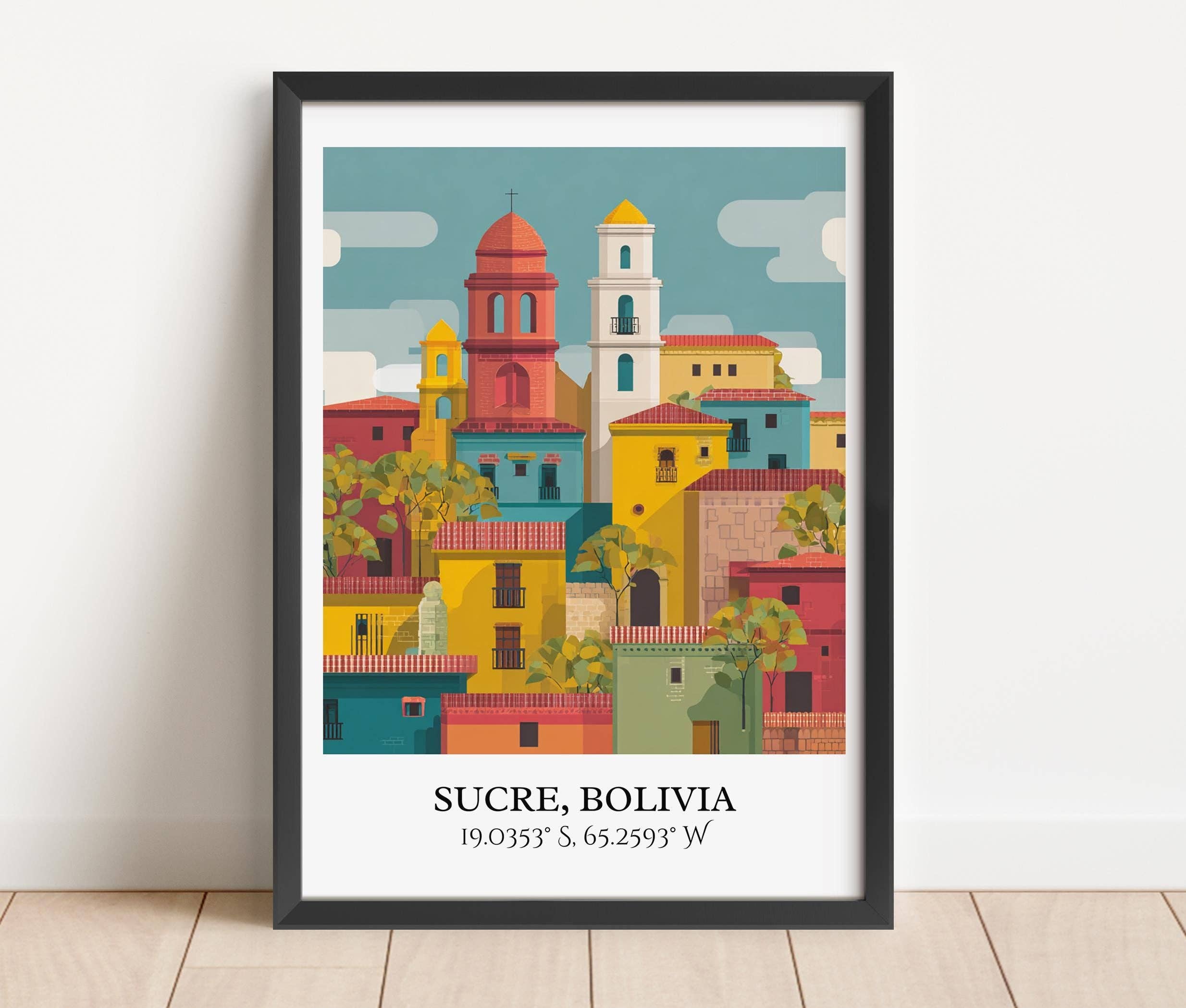 Premium Travel Art - Wholesale Art Print - Sucre Bolivia Art, Sucre Retro Travel Art, Sucre Home Decor, Sucre Bolivia Gift, Bolivia Travel Art, Travel Prints, Housewarming Gift3