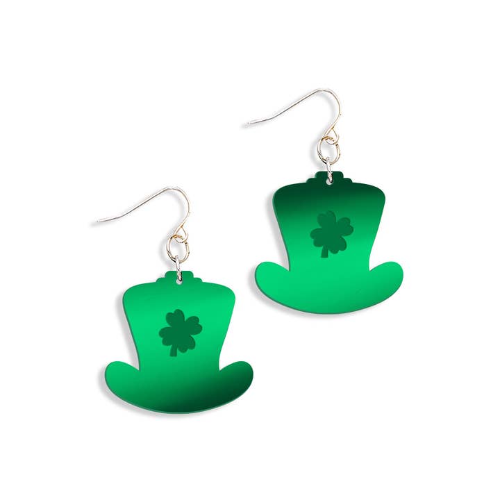 Viv&Lou - Wholesale Dangle earrings - Mirrored Green St. Patrick's Hat Earrings