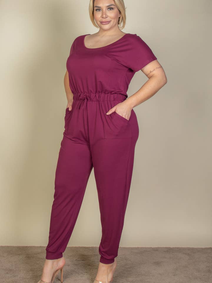 CAPELLA APPAREL - Wholesale Jumpsuit - Women's - Plus Size Solid Drawstring Jumpsuit7