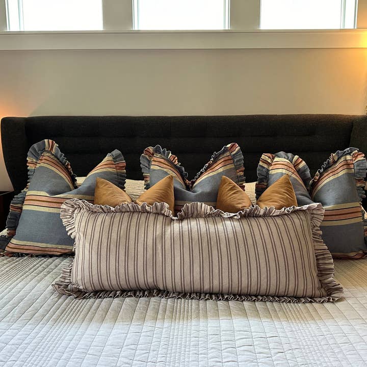 Rennah Collective - Wholesale Throw/Decorative Pillow - Foxy Blue Striped-Ruffle Pillow Cover9