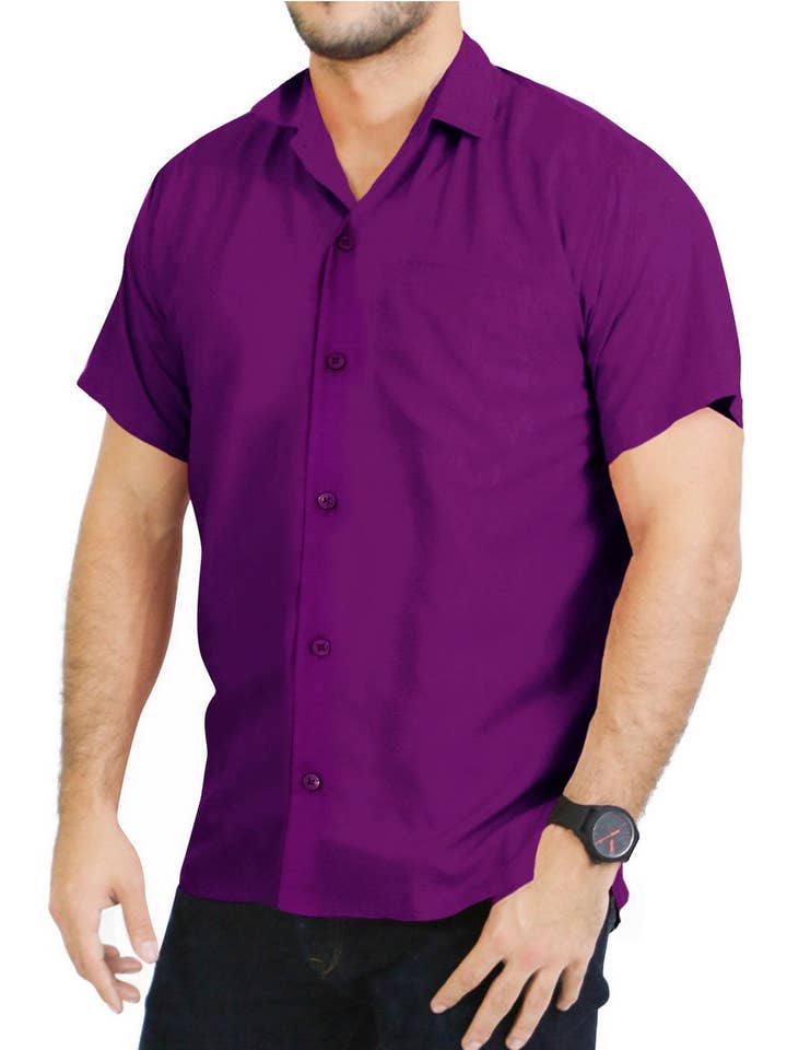 Camisa casual de hombre con un bolsillo en mezcla de rayón morado para venta al por mayor de Happy Bay / La Leela