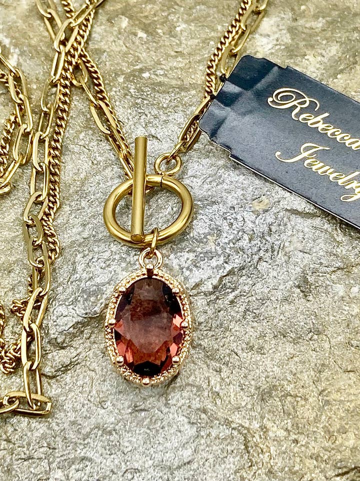 Gold Toggle Necklace with Crystal Éclat Pendant for wholesale by Rebecca Ray Jewelry