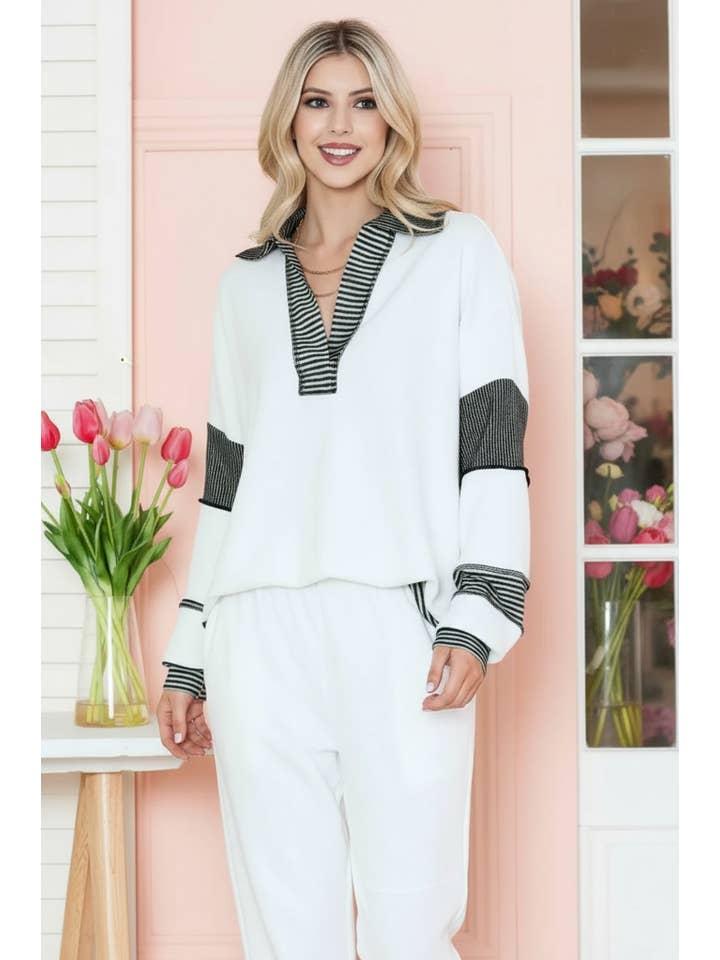 Burgundy Apparel - Wholesale Tunic - Women's - SOLID LOOSE FIT TOP WITH STRIPE CONTRAST9