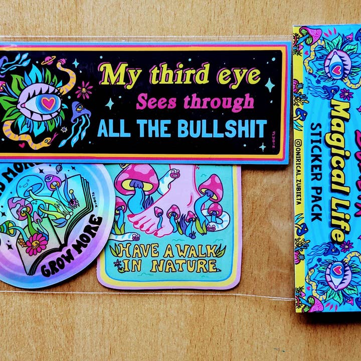 Magical Life Psychedelic Mushroom & Nature Sticker Pack for wholesale by Zubieta Illustration