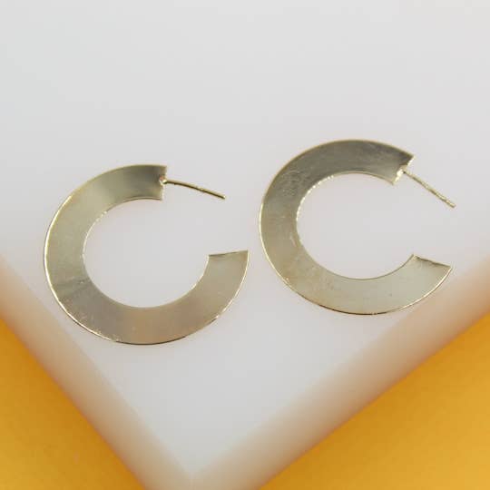 18K Gold Filled Flat Open Hoop Earrings for wholesale by MIA Jewelry