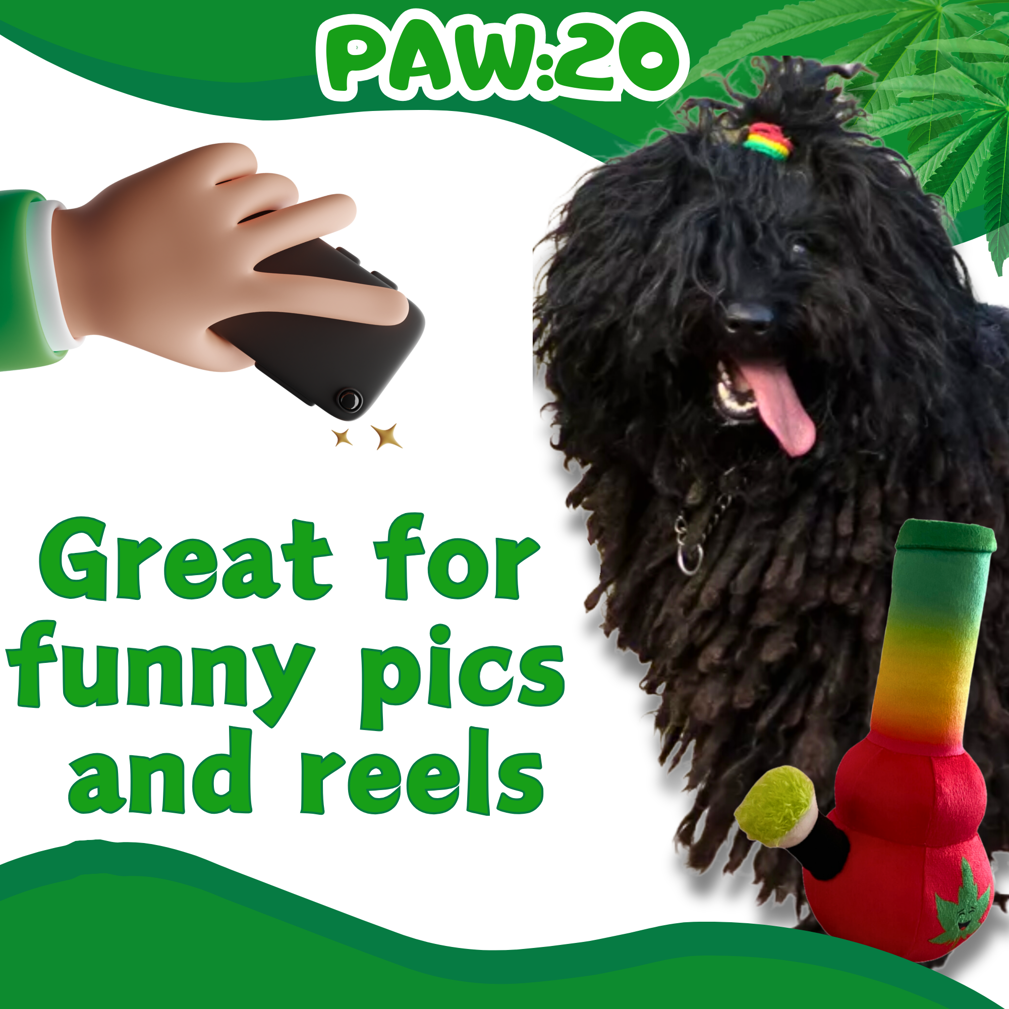 PAW:20 - Wholesale Pet Plush Toy - Dog - Bo da Bong, Parody Plush Rasta Color Squeaker 420 Dog Toy7