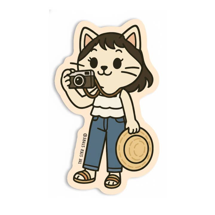 Kat med kamera rejse teksturerede klistermærker for engroshandel hos the stkr store