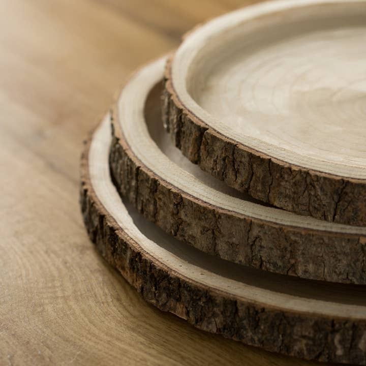 Quickway Imports - Wholesale Serving Tray - Natural Wooden Bark Round Slice Tray, Rustic Table Charger