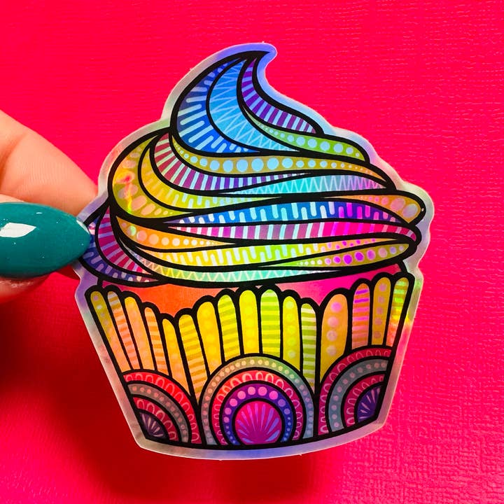 Holo Cupcake Sticker for wholesale by Zenspire Designs