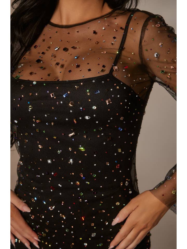 Negro Vestido mini de fiesta con rhinestones de WFFS de venta al por mayor en Faire