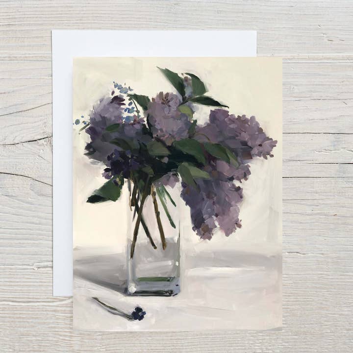 F74 Lilacs and Violet Note Card and Envelope for wholesale by Amy Brnger Art and Paperworks