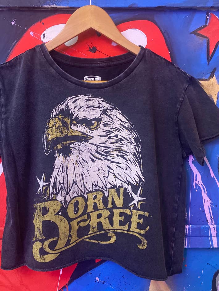 T-shirt court effet délavé à l'acide Born Free 75' baby doll pour la vente par Country Deep Apparel