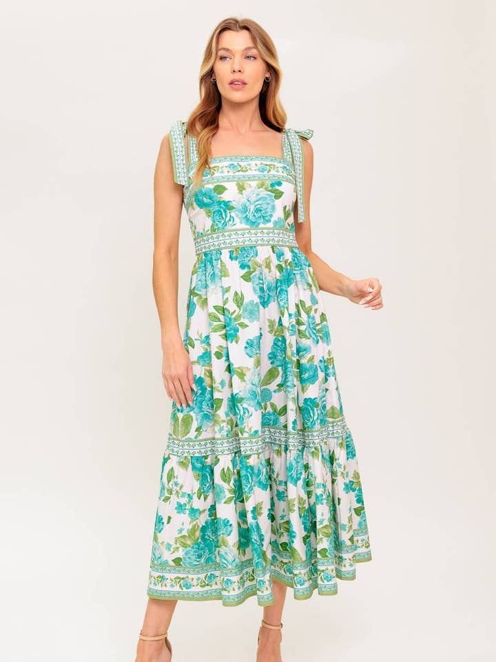 IVORY GREEN A printed woven midi dress - ID22293 for wholesale on Faire
