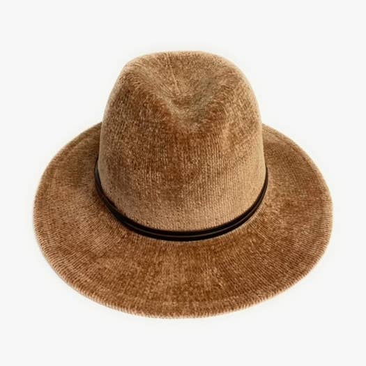 23S-0825 Chenille Fedora Brim Hat Withfaux Leather Trim for wholesale by Shihreen Inc