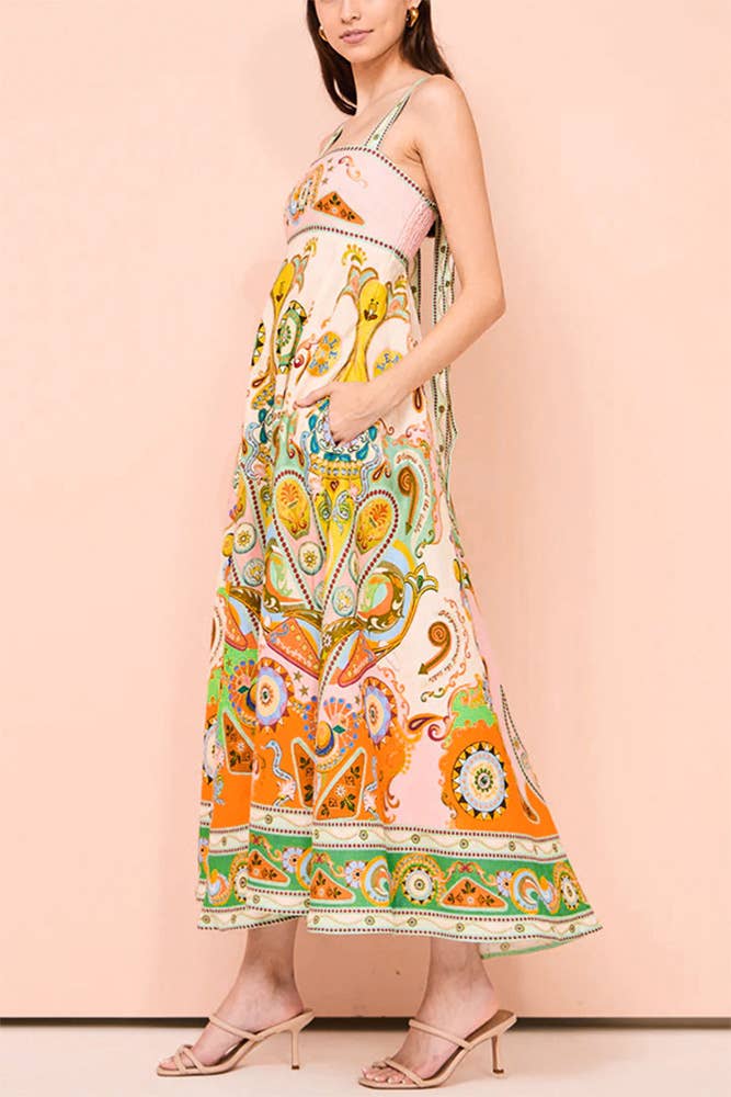 Multi Summer Bohemia Printed Sleeveless Maxi Dress JRM070 for wholesale on Faire1