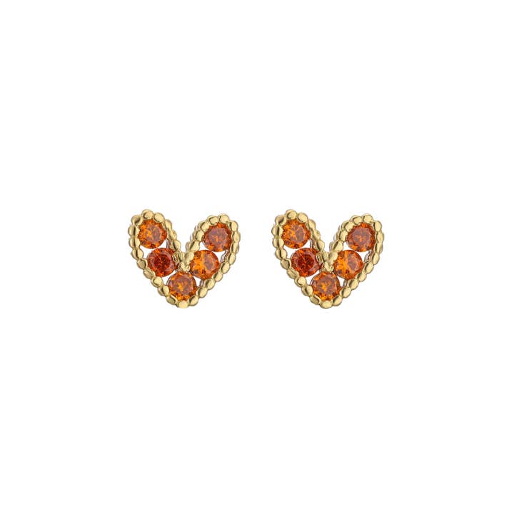 Clous d'oreilles cœur en diamant orange pour la vente par Rosies