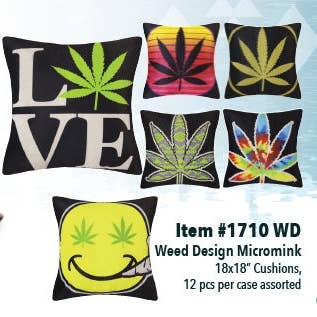 Marijuana Design Assortment - Signature Cushion for wholesale by Silicon Valley Textiles, Inc