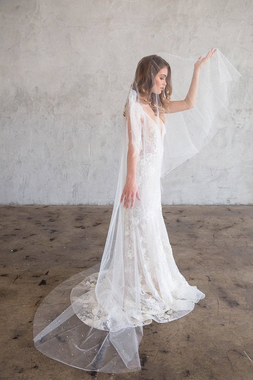 Brides & Hairpins - Wholesale Veil - Women's - DARCY CHAPEL DOUBLE VEIL - WITH SCATTERED PEARLS5