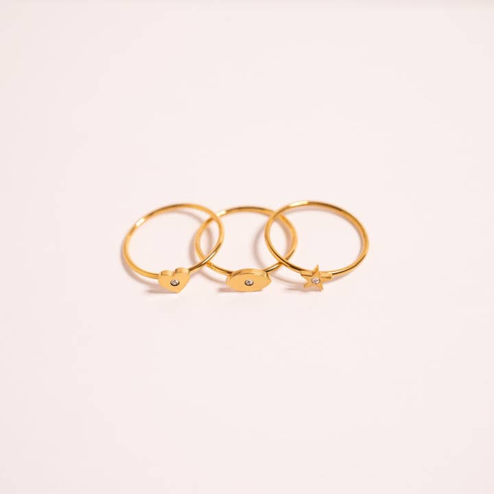WJW - Wholesale Band/Stacked Ring - 18K Gold PVD Stainless Steel CZ Stone Evil Eye Symbol Ring / ZRJ00047