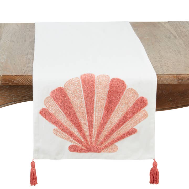 Ocean Breeze Embroidered Seashell Table Runner for wholesale by Saro Lifestyle