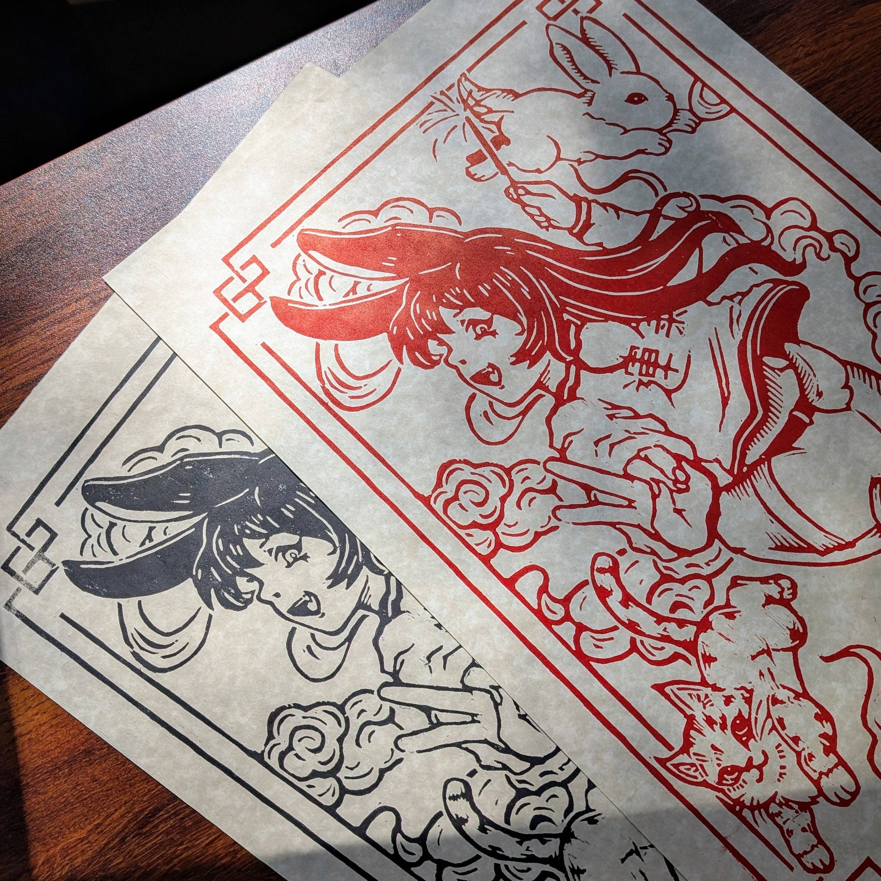 Kittygorian - Wholesale Art Print - Year of the Rabbit 2023 Wood Block print || Kittygorian x BenjoBlocks0