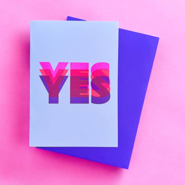 YES Eco-Friendly Risograph Everyday Greeting Card for wholesale by Pink Stories