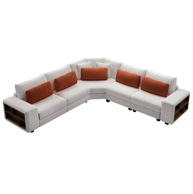 HOMYCASA DESIGN INC - Wholesale Sofa - L-Shaped Beige Sectional Sofa 3/5 Seats & ArmrestWoodenFrame9