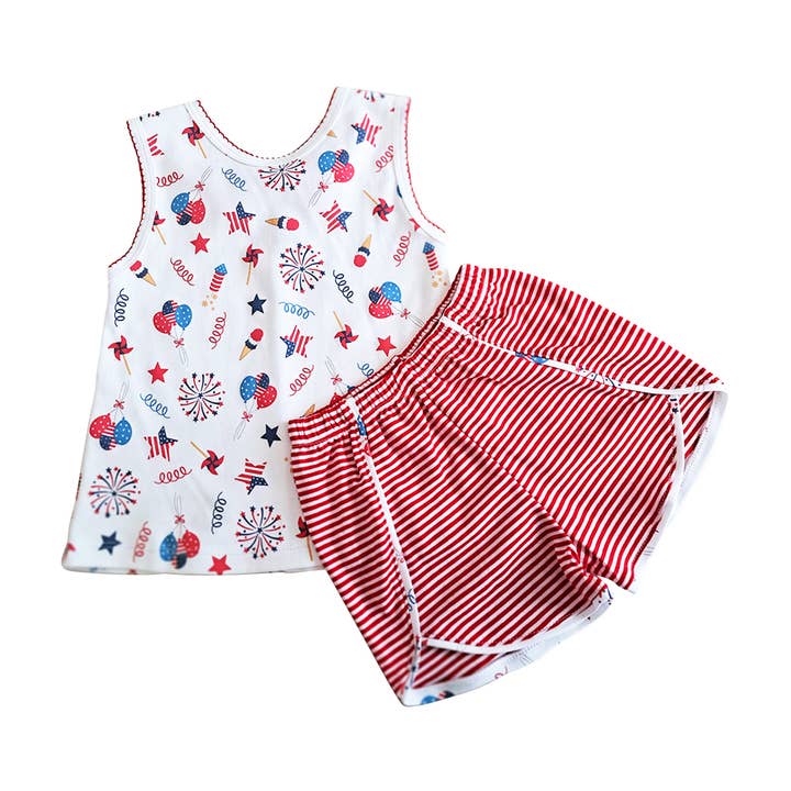 Ensemble chemise et short imprimés du 4 juillet en coton Pima pour fille pour la vente par Marco and Lizzy