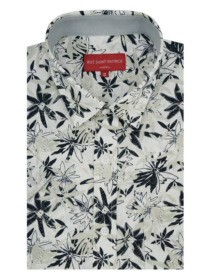 Chemise à manches courtes à fleurs Guidonia en noir et gris pour la vente par Rue Saint-Patrick