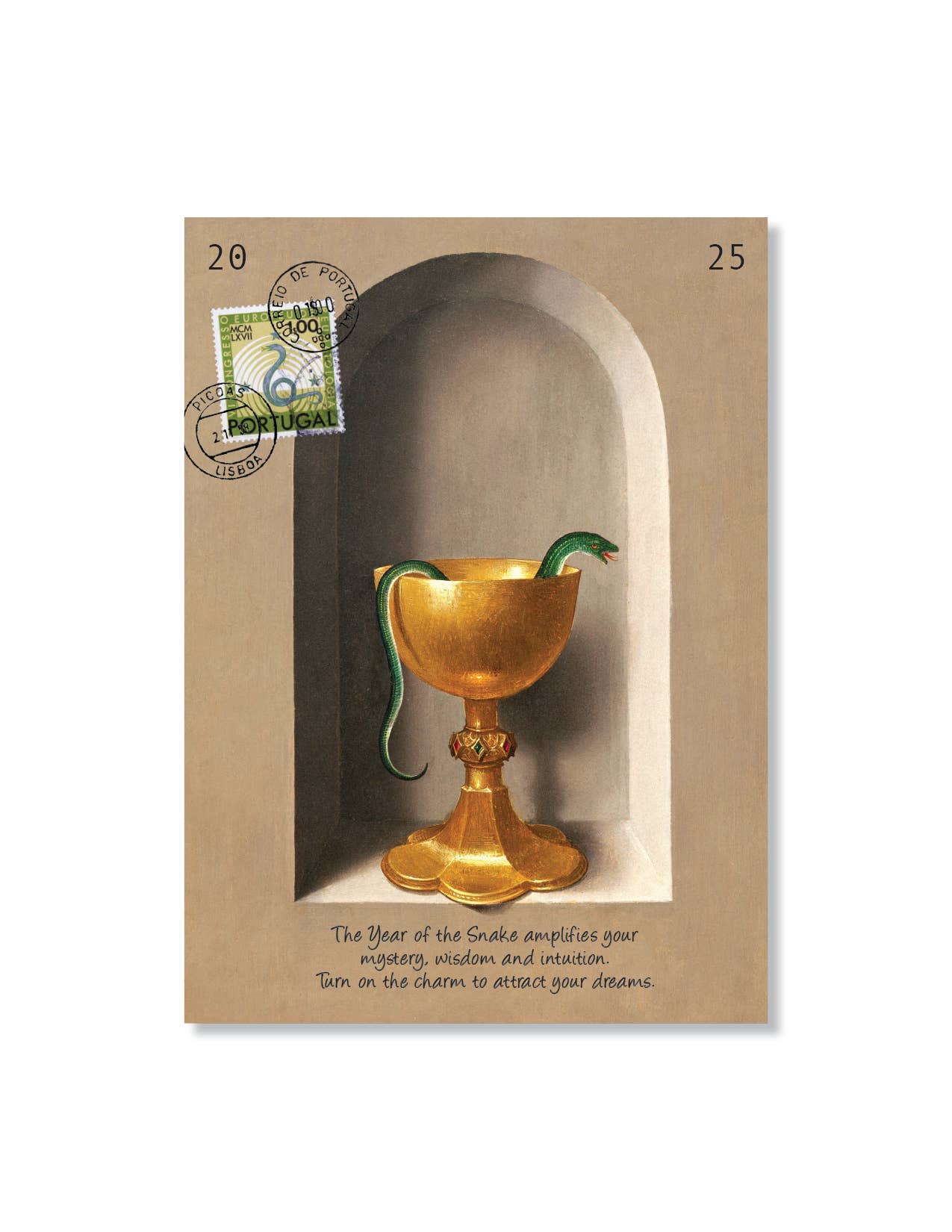 Ivory Tower Studios – wholesale Season’s Greetings card – Year of the Snake — 5x7 Keepsake Panel Card5