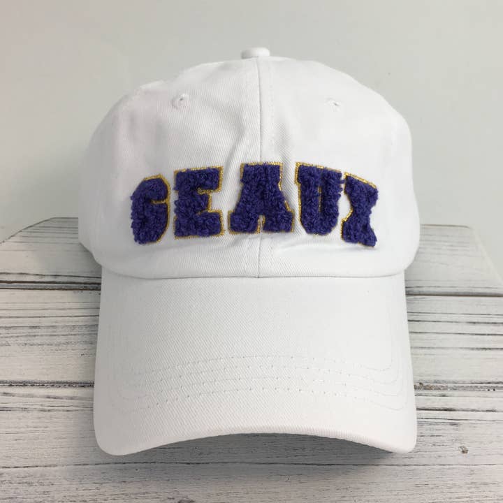 Chenille GEAUX cap white for wholesale by SongLily