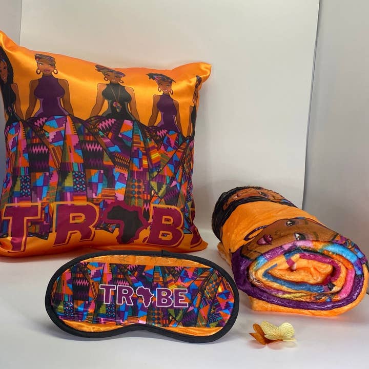 3 Piece TRIBE African Style Pillowcase, Eye Mask & Throw Blanket Bundle Lounge Set for wholesale by Designs By Dij