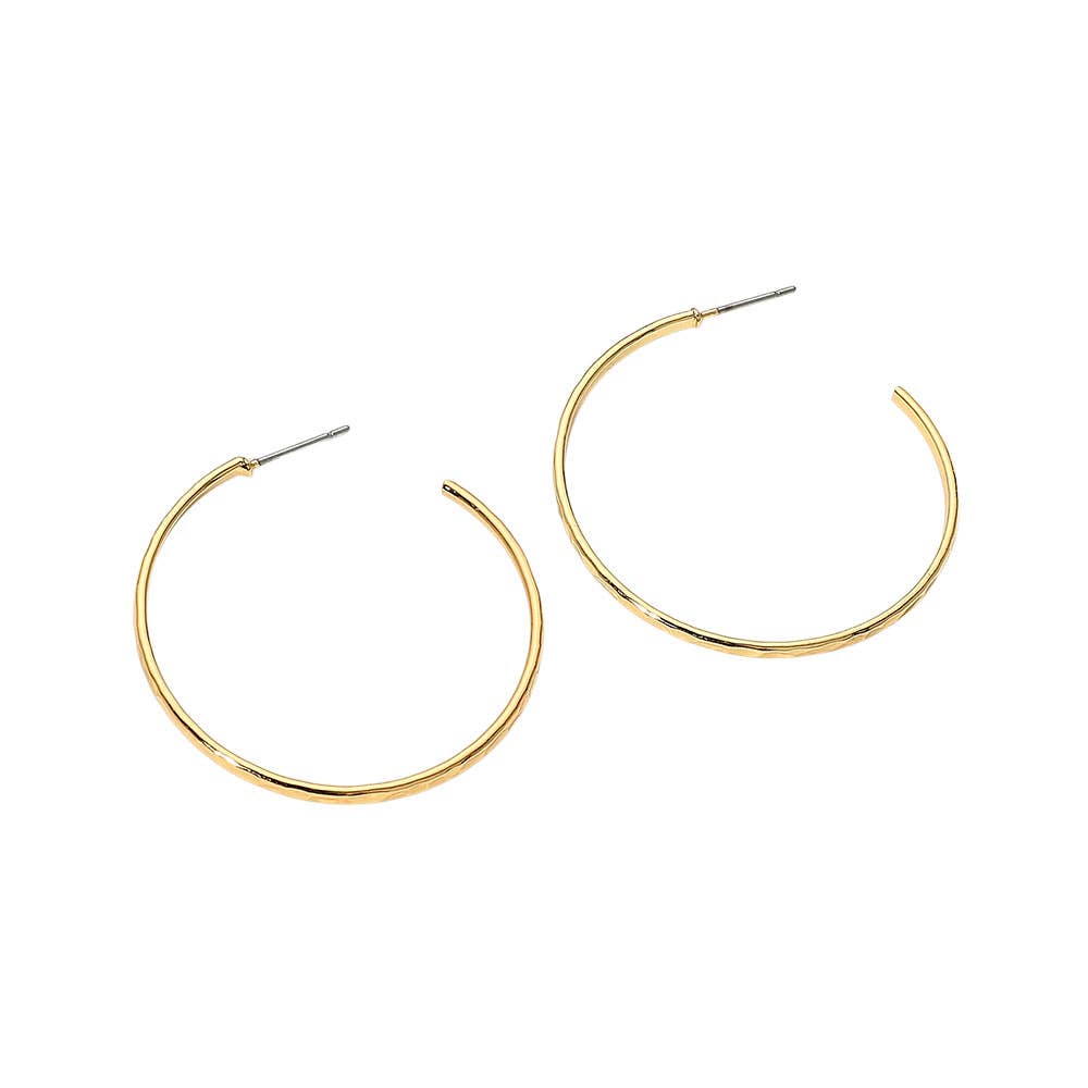 Sensibling Corp. - Wholesale Hoop Earrings - 18K Gold Over Brass Hammered Skinny Hoop Earrings3