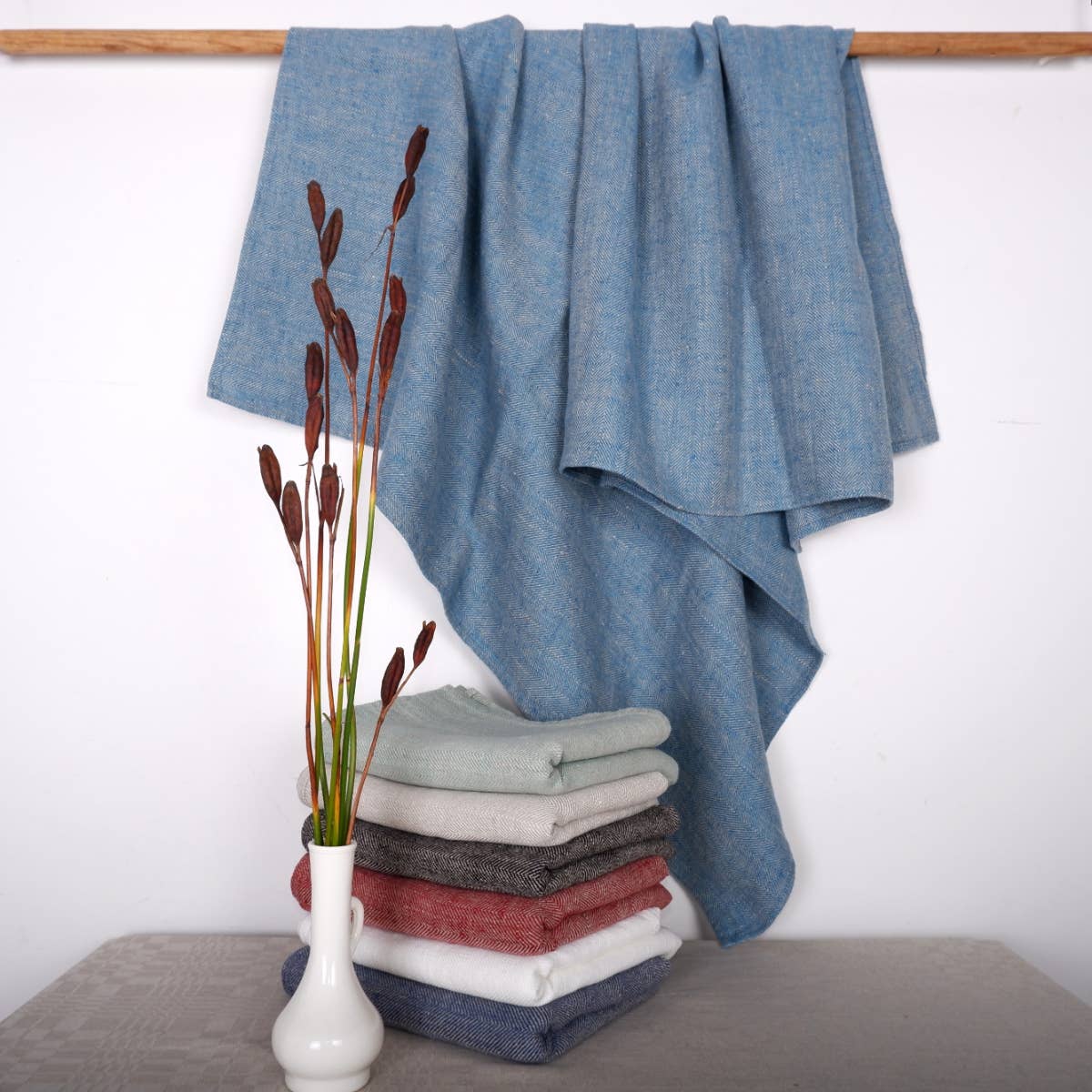 NorraVilla - Wholesale Bath Towel - Herringbone Linen Towel - Mint6