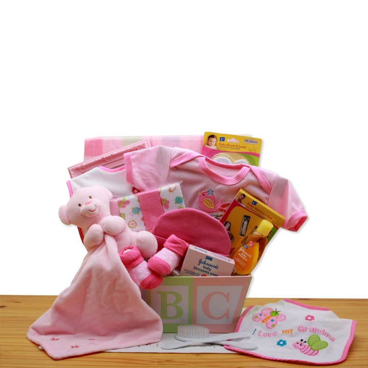 Gift Basket Drop Shipping - Wholesale New Mom Gift Box/Set - Easy As ABC New Baby Gift Basket - Pink