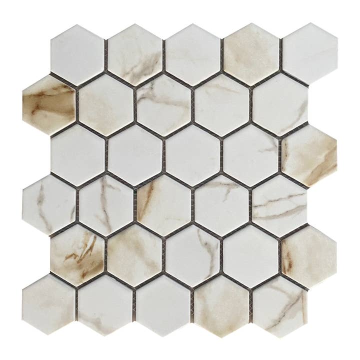 WS Tiles - Wholesale Wall Tile - Retro 2" Hexagon Porcelain Tile, Matte Finished Floor & Wall Tile - 9 Square Feet Per Carton - Carrara17