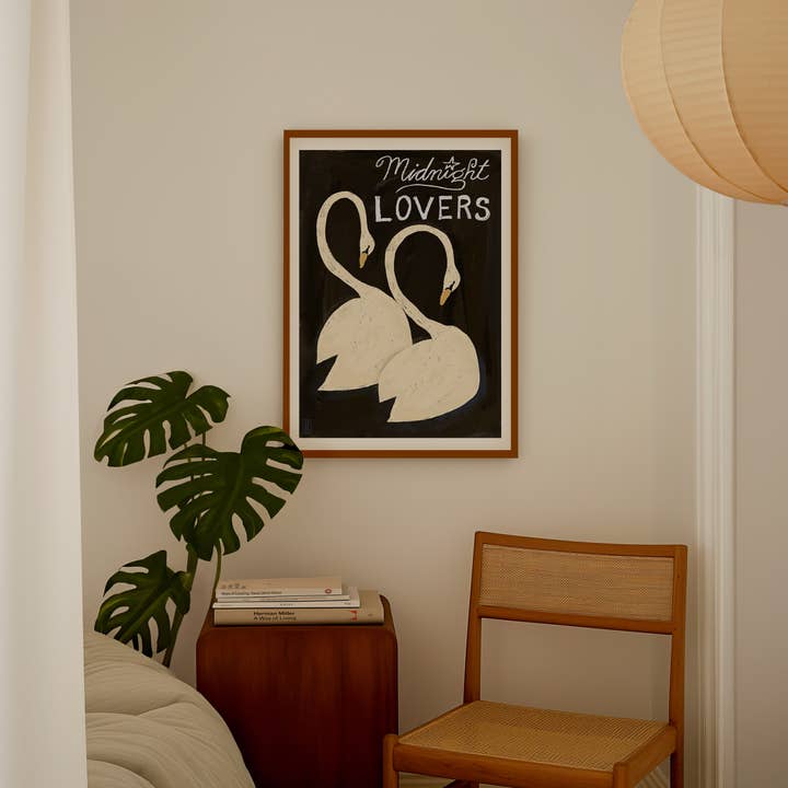 Swans: Midnight Lovers Giclée Fine Art Print for wholesale by Pascale Berkowitz Studio Art