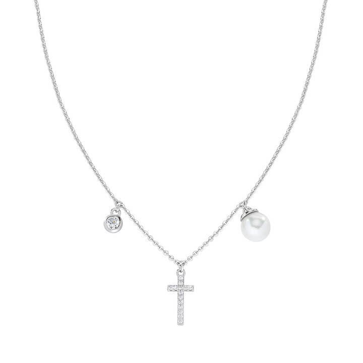 Collier à breloques en forme de croix et de perles en argent sterling pour la vente par Amen Gioielli