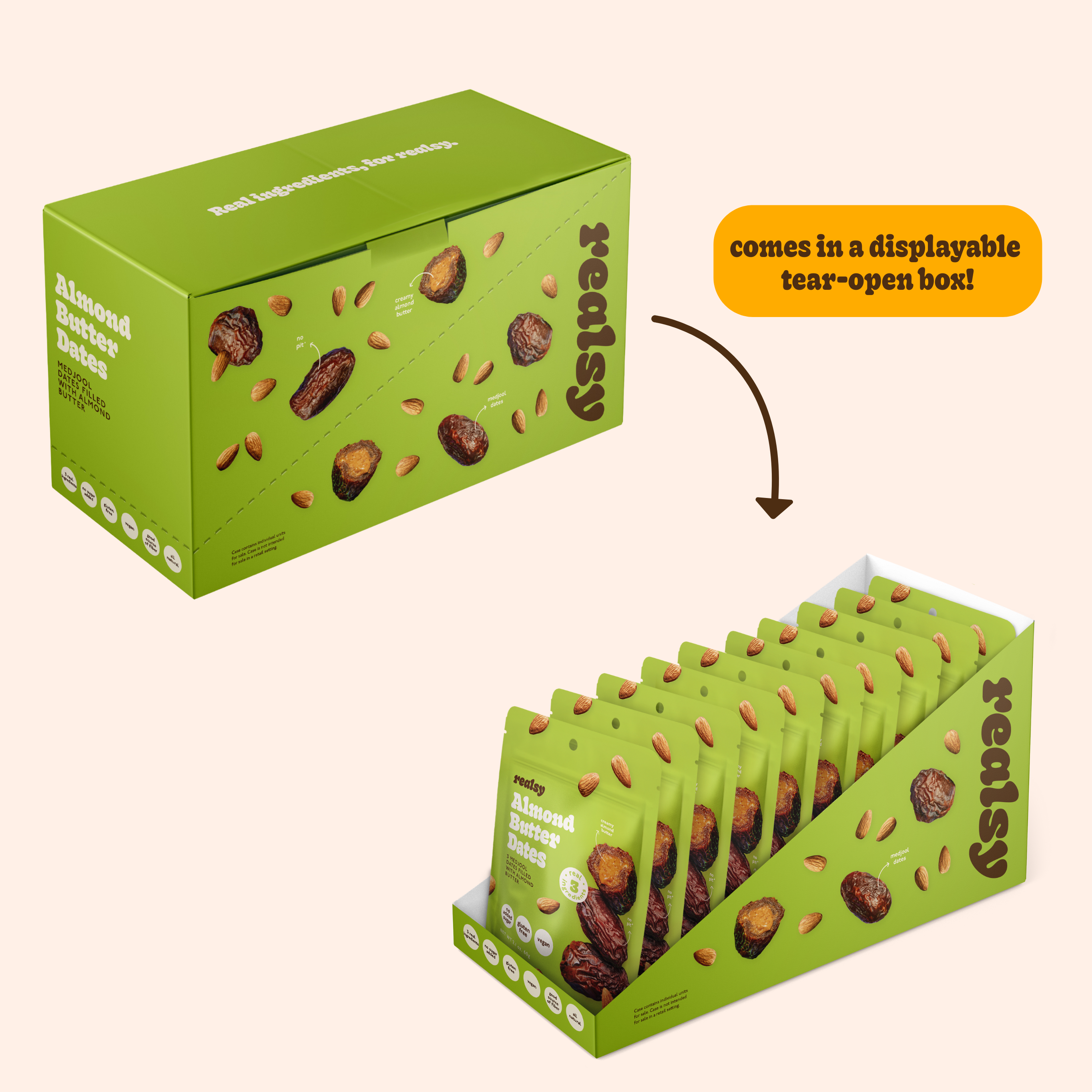 realsy - Wholesale Nuts - Almond Butter Filled Medjool Date Snack Packs - 10 unit/case2