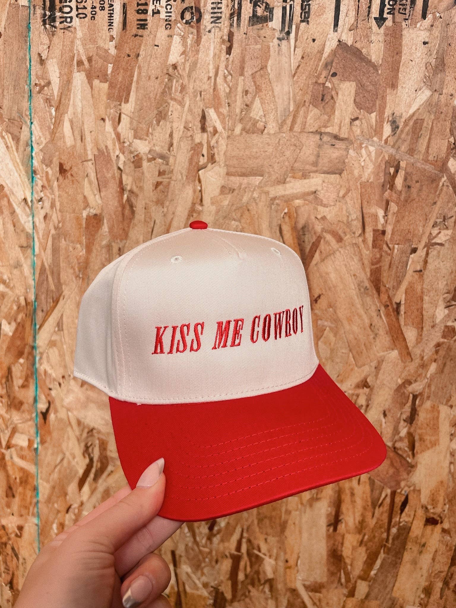 Happy Hour - Wholesale Trucker Hat - Women's - Kiss Me Cowboy Trucker Hat - Red Embroidery Hat2