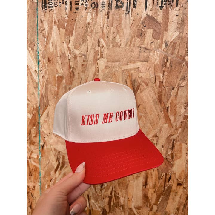 Happy Hour - Wholesale Trucker Hat - Women's - Kiss Me Cowboy Trucker Hat - Red Embroidery Hat2