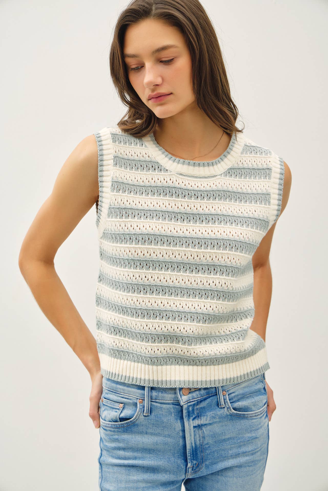Be Cool - Wholesale Tank Top - Women's - POINTELLE CHUNKY KNIT STRIPED TANK TOP 4